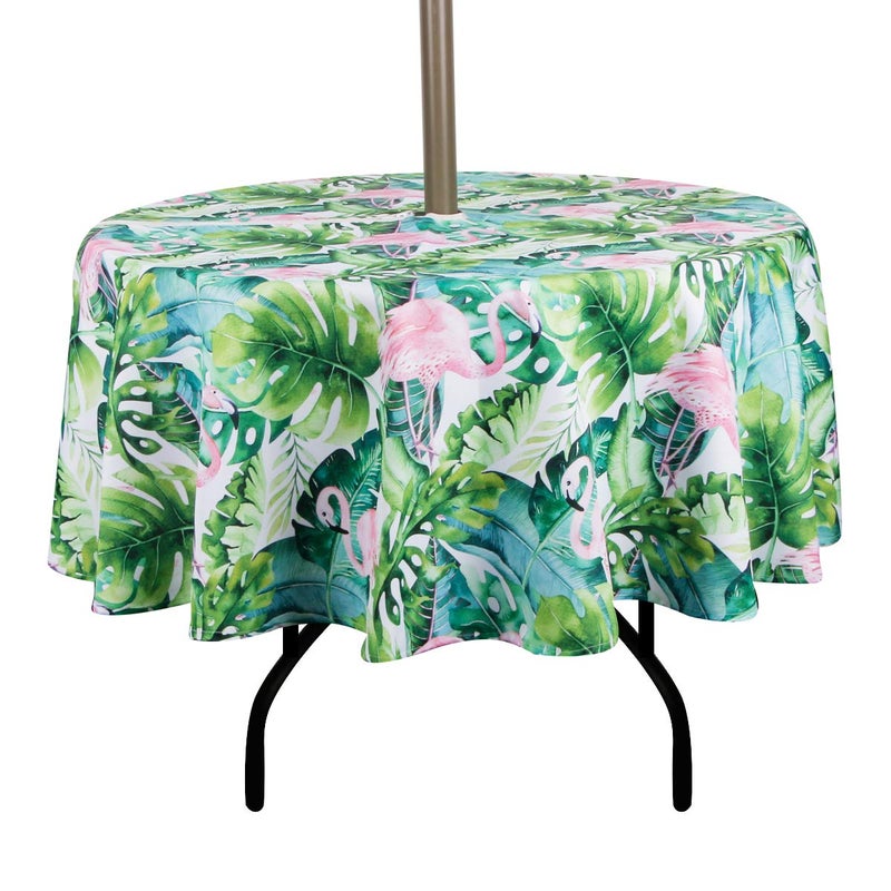 EHouseHome Outdoor and Indoor 60inch Round Tablecloth with Umbrella Hole and Zipper, Waterproof Zippered Patio Cloths, Spring/Summer Table Covers for Backyard Circular Table/BBQs/Picnic - Image 1